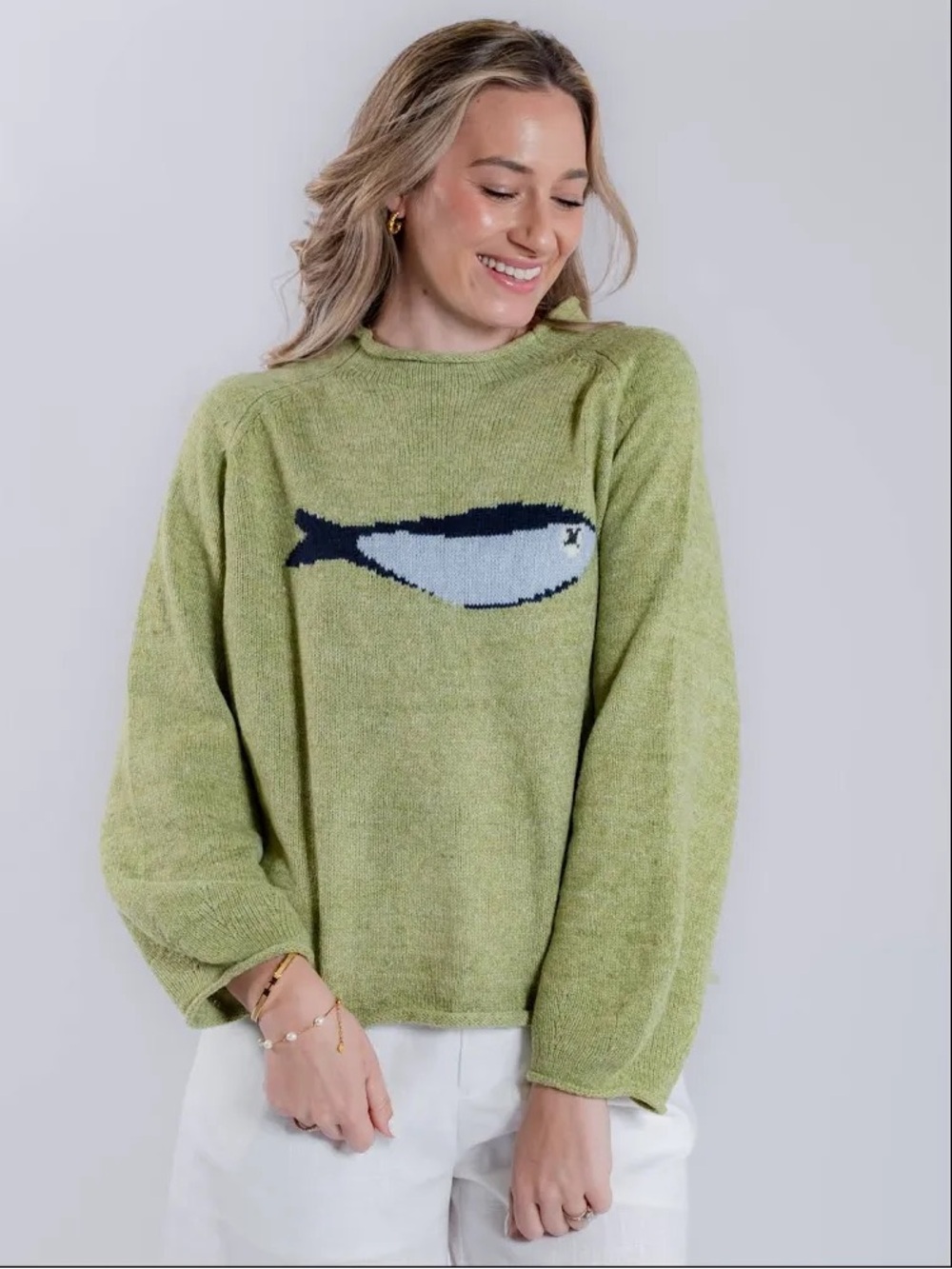 Oversized fun New Knit sardine fish sweater bubble sleeve s